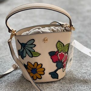 Tory Burch Cream Mini Bag with Floral Accents